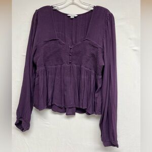 Boho/Coquette Babydoll Purple American Eagle Top. Romantic Peasant Smocking.